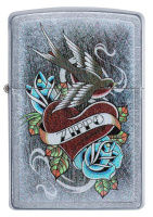 Купить Зажигалка ZIPPO Vintage Tattoo с покрытием Street Chrome™, латунь/сталь, серебристая, 38x13x57 мм арт. 29874