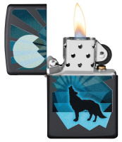 Купить Зажигалка ZIPPO Wolf and Moon с покрытием Black Matte, латунь/сталь, чёрная, матовая, 38x13x57 мм арт. 29864