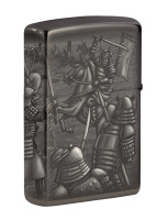 Купить Зажигалка ZIPPO Knight Fight с покрытием High Polish Black, латунь/сталь, чёрная, 38x13x57 мм арт. 49292