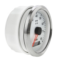 Купить Тахометр 0-8000 об/мин со счетчиком моточасов делитель 0.5-250; белый циферблат; нержавеющий ободок арт. JMV00247_KY07103