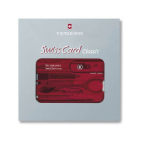 Купить Швейцарская карточка VICTORINOX SwissCard Classic, 10 функций, полупрозрачная красная арт. 0.7100.T