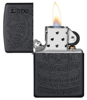 Купить Зажигалка ZIPPO Tone on Tone Design с покрытием Black Matte, латунь/сталь, чёрная, 38x13x57 мм арт. 29989