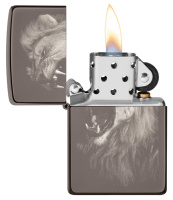 Купить Зажигалка ZIPPO Lion Design с покрытием Black Ice®, латунь/сталь, чёрная, глянцевая, 38x13x57 мм арт. 49433
