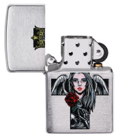 Купить Зажигалка ZIPPO Cross, Queen & Skull с покрытием Brushed Chrome, серебристая, 38x13x57 мм арт. 49262