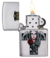 Купить Зажигалка ZIPPO Cross, Queen & Skull с покрытием Brushed Chrome, серебристая, 38x13x57 мм арт. 49262