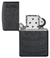 Купить Зажигалка ZIPPO Tone on Tone Design с покрытием Black Matte, латунь/сталь, чёрная, 38x13x57 мм арт. 29989