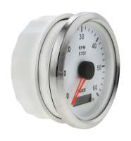 Купить Тахометр 0-6000 об/мин со счетчиком моточасов делитель 0.5-250; белый циферблат; нержавеющий ободок арт. JMV00245_KY07101
