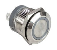 Купить Кнопка без фиксации, подсветка синяя, 12 В, д.19 мм, Marine Rocket арт. MRBB00005