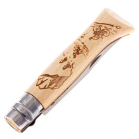 Купить Нож Opinel №8 Alpine adventures, нержавеющая сталь, рукоять дуб, гравировка горный велосипед, 002187 арт. 002187