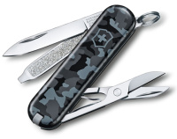 Купить Нож-брелок VICTORINOX Classic SD Navy Camouflage, 58 мм, 7 функций, серо-синий камуфляж арт. 0.6223.942