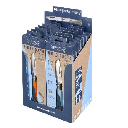 Купить Набор-дисплей Opinel, 14 ножей №8 Outdoor Earth из нержав стали, 7 синих + 7 оранжевых, 001841 арт. 001841