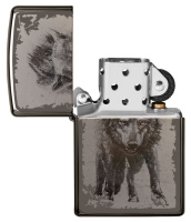 Купить Зажигалка ZIPPO Wolf Design с покрытием Black Ice®, латунь/сталь, чёрная, глянцевая, 38x13x57 мм арт. 49073