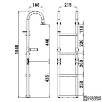 Купить Трап складной с горизонтальным креплением, 4 ступени ироко (ширина 215мм.) арт. 040122T