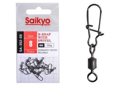 Купить Вертлюг с застежкой Saikyo SA-302-08 - 10 шт (10кг) арт. SA-302-08