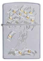Купить Зажигалка ZIPPO Money Tree Design с покрытием Satin Chrome, латунь/сталь, серебристая, 38x13x57 мм арт. 29999