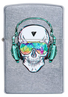 Купить Зажигалка ZIPPO Skull Headphone с покрытием Street Chrome™, латунь/сталь, серебристая, 38x13x57 мм арт. 29855