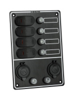 Купить Панель бортового питания, 4 переключателя, 2 разьёма прикуривателя, индикация, автоматы (упаковка из 24 шт.) арт. 10141-BK_pkg_24